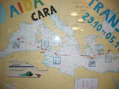Die Route des Schiffes quer durchs Mittelmeer