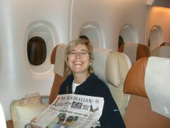 Fisch-Woman im Airbus A380 auf dem Flug von Singapore nach Sydney